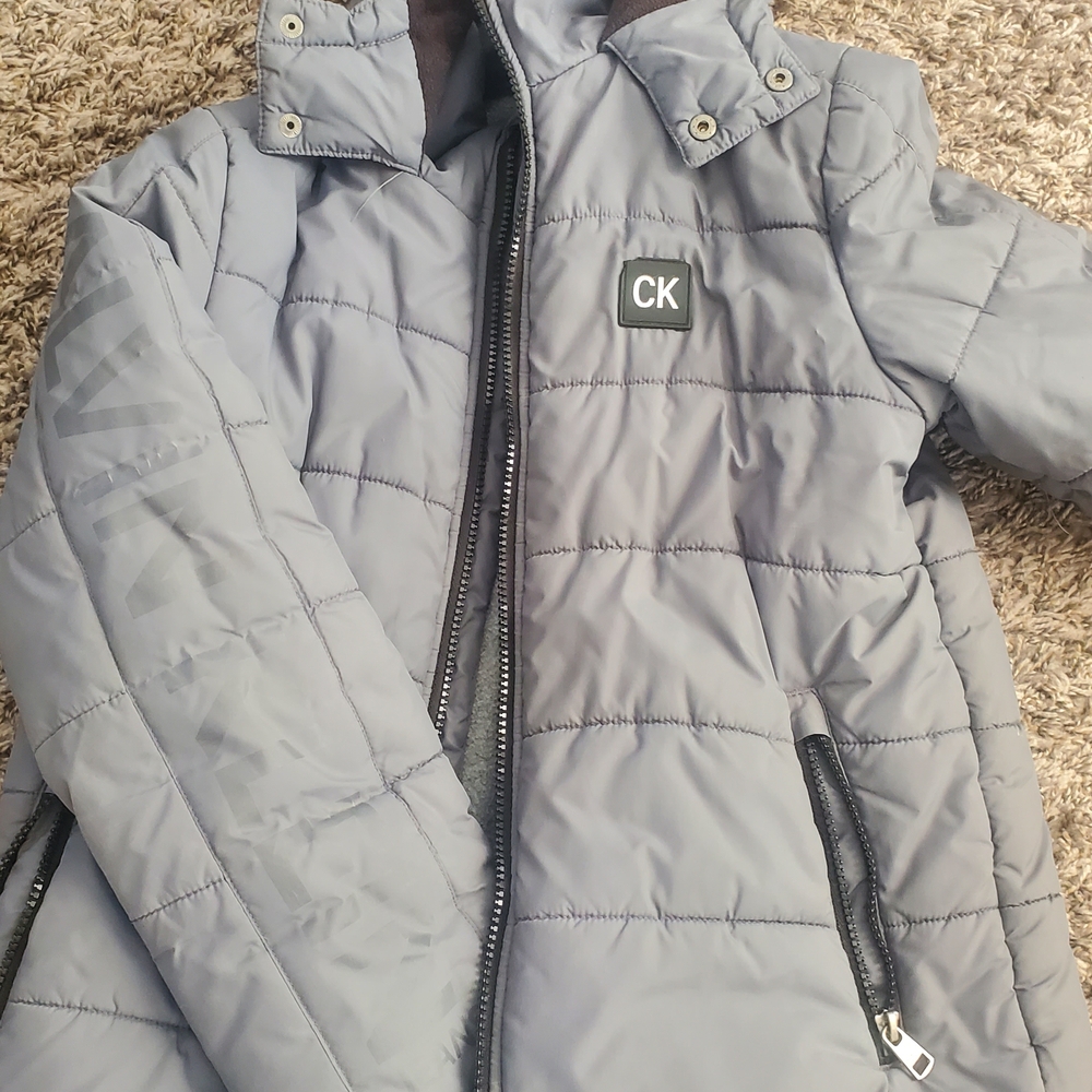 Calvin Klein Kids Gray Quilted Puffer Jacket with CK Badge